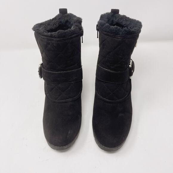 Unisa Size 6.5 Black Tayya Quilted Wedge Ankle Booties Buckle Zip Accents Lined - Picture 6 of 12